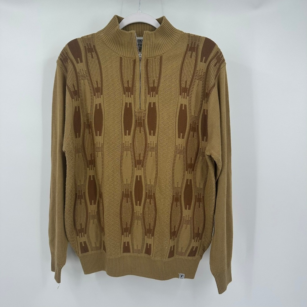 Stacy Adams Mens Geometric Grandpa Sweater Size M Vintage 90s Textured Earthy